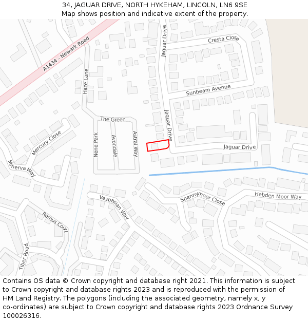 34, JAGUAR DRIVE, NORTH HYKEHAM, LINCOLN, LN6 9SE: Location map and indicative extent of plot