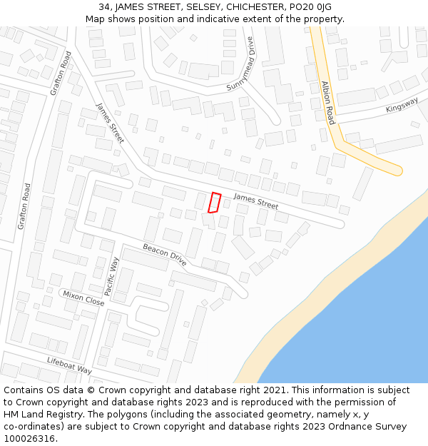 34, JAMES STREET, SELSEY, CHICHESTER, PO20 0JG: Location map and indicative extent of plot