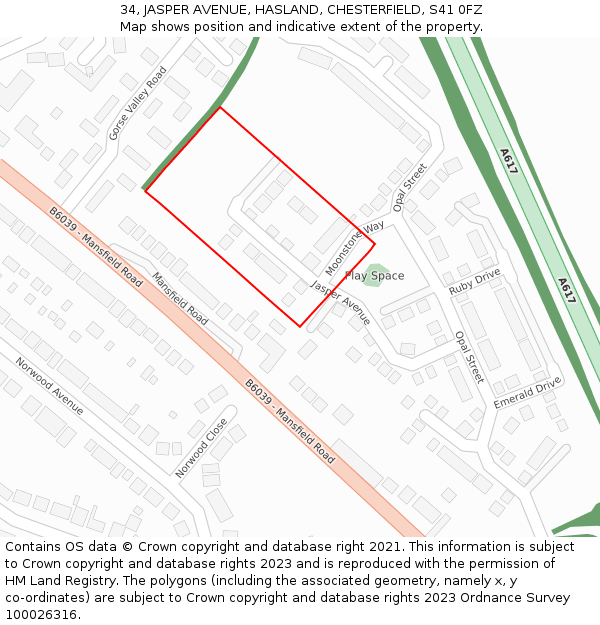 34, JASPER AVENUE, HASLAND, CHESTERFIELD, S41 0FZ: Location map and indicative extent of plot