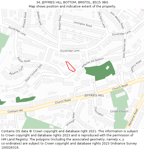 34, JEFFRIES HILL BOTTOM, BRISTOL, BS15 3BG: Location map and indicative extent of plot