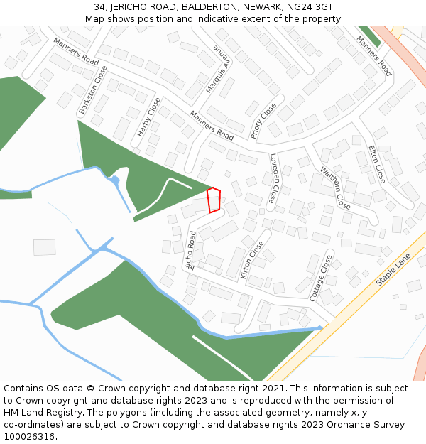 34, JERICHO ROAD, BALDERTON, NEWARK, NG24 3GT: Location map and indicative extent of plot