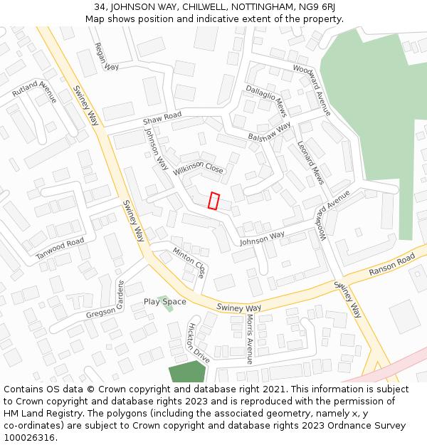 34, JOHNSON WAY, CHILWELL, NOTTINGHAM, NG9 6RJ: Location map and indicative extent of plot