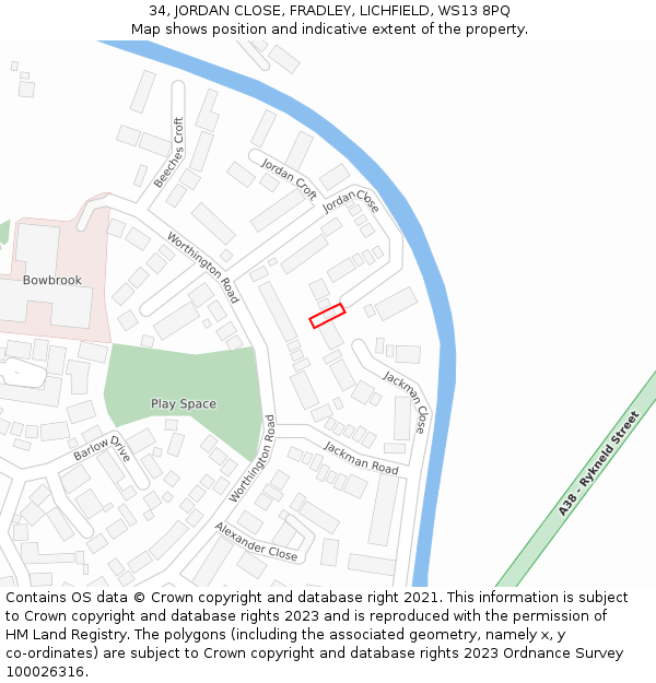 34, JORDAN CLOSE, FRADLEY, LICHFIELD, WS13 8PQ: Location map and indicative extent of plot