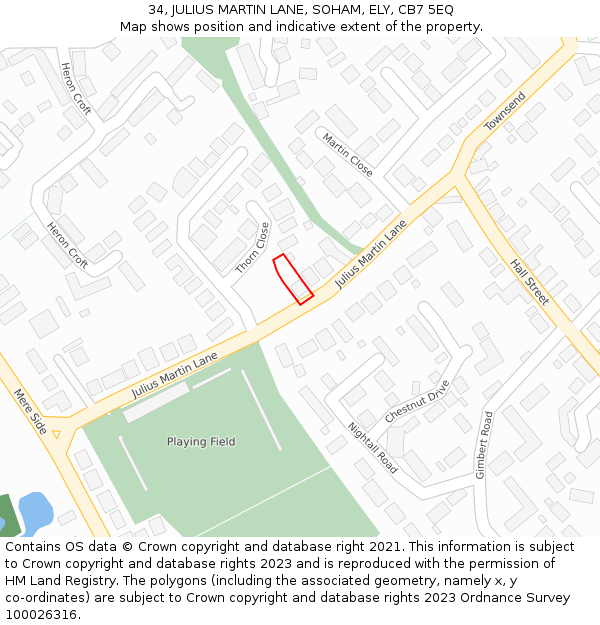 34, JULIUS MARTIN LANE, SOHAM, ELY, CB7 5EQ: Location map and indicative extent of plot