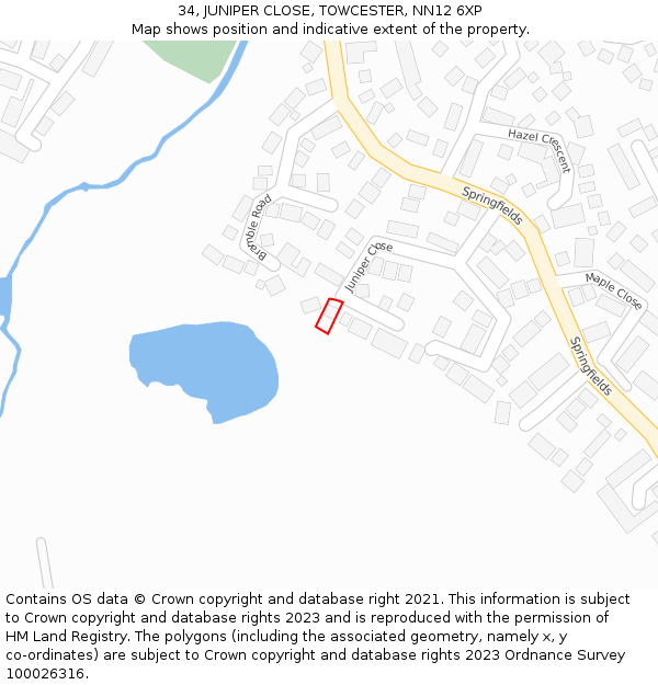 34, JUNIPER CLOSE, TOWCESTER, NN12 6XP: Location map and indicative extent of plot