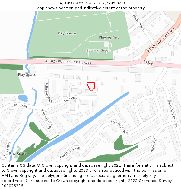 34, JUNO WAY, SWINDON, SN5 8ZD: Location map and indicative extent of plot