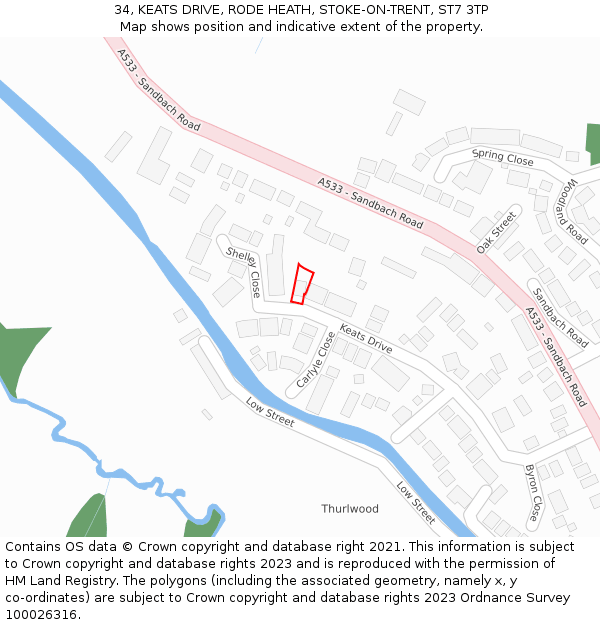 34, KEATS DRIVE, RODE HEATH, STOKE-ON-TRENT, ST7 3TP: Location map and indicative extent of plot