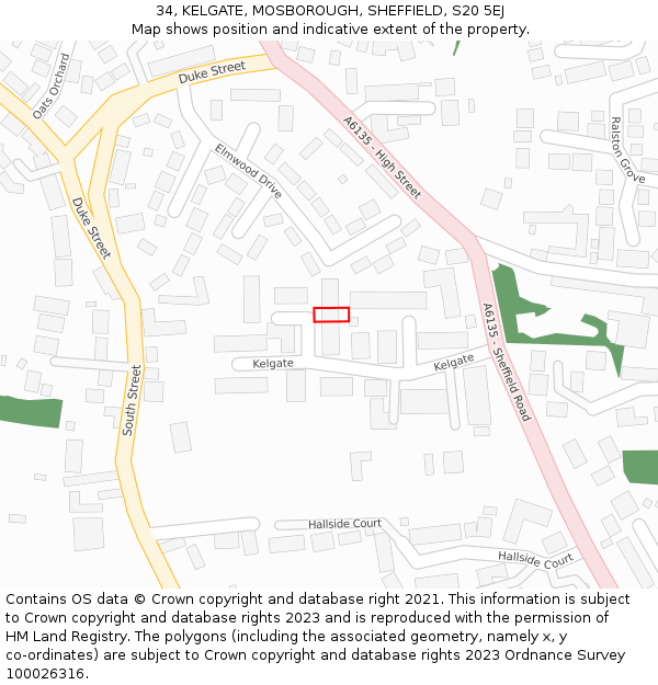 34, KELGATE, MOSBOROUGH, SHEFFIELD, S20 5EJ: Location map and indicative extent of plot