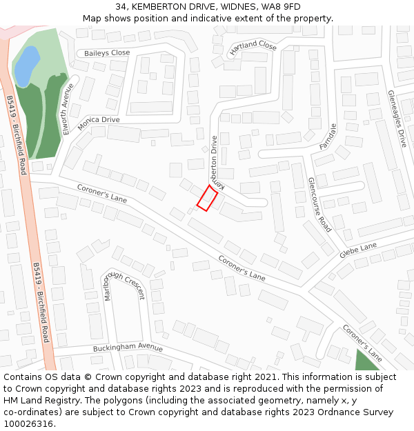 34, KEMBERTON DRIVE, WIDNES, WA8 9FD: Location map and indicative extent of plot