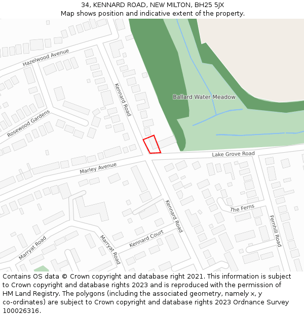 34, KENNARD ROAD, NEW MILTON, BH25 5JX: Location map and indicative extent of plot