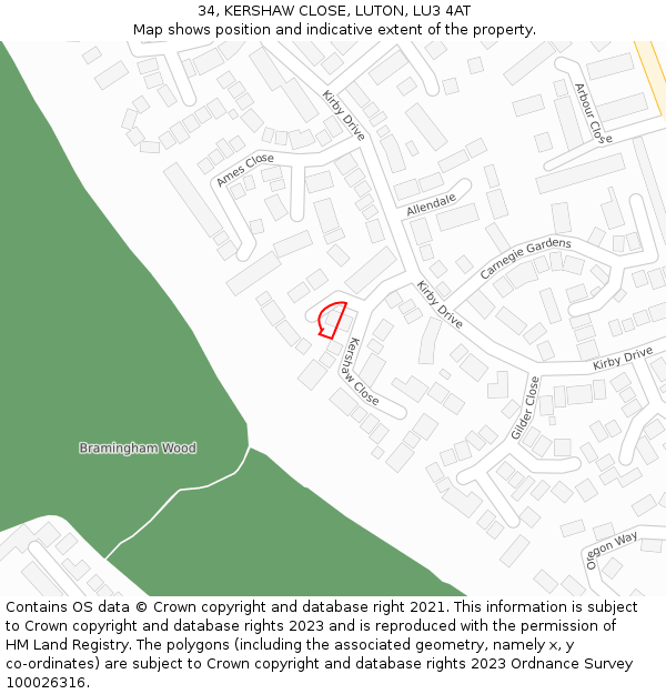 34, KERSHAW CLOSE, LUTON, LU3 4AT: Location map and indicative extent of plot