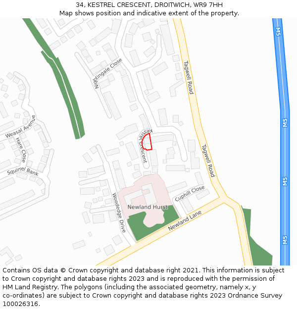 34, KESTREL CRESCENT, DROITWICH, WR9 7HH: Location map and indicative extent of plot