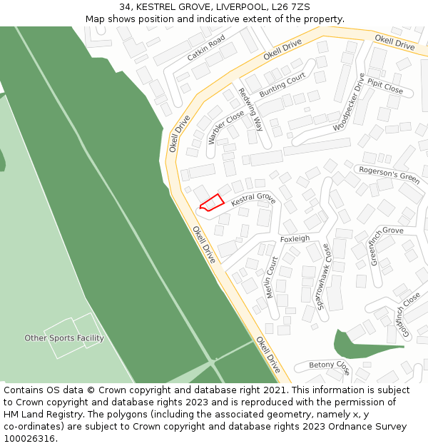 34, KESTREL GROVE, LIVERPOOL, L26 7ZS: Location map and indicative extent of plot