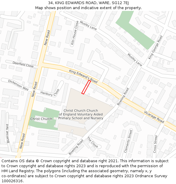 34, KING EDWARDS ROAD, WARE, SG12 7EJ: Location map and indicative extent of plot