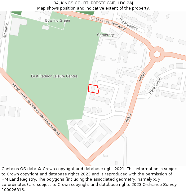 34, KINGS COURT, PRESTEIGNE, LD8 2AJ: Location map and indicative extent of plot