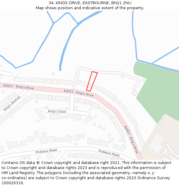 34, KINGS DRIVE, EASTBOURNE, BN21 2NU: Location map and indicative extent of plot