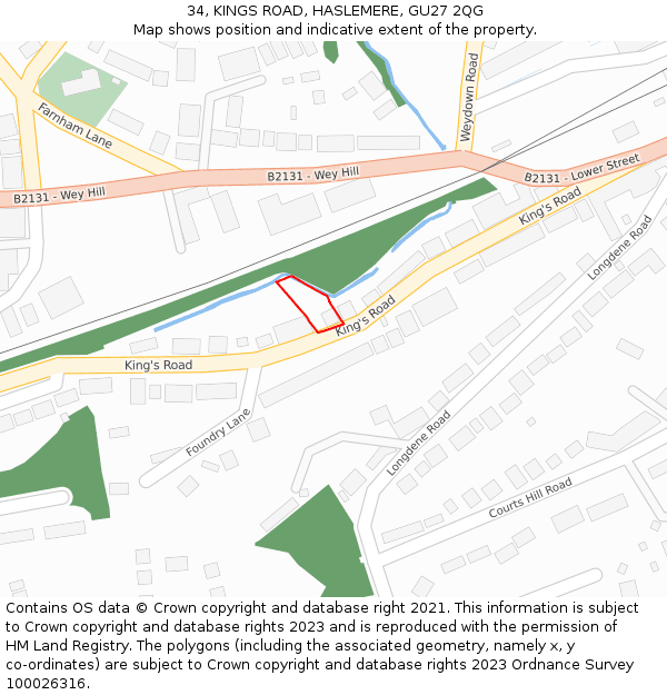 34, KINGS ROAD, HASLEMERE, GU27 2QG: Location map and indicative extent of plot