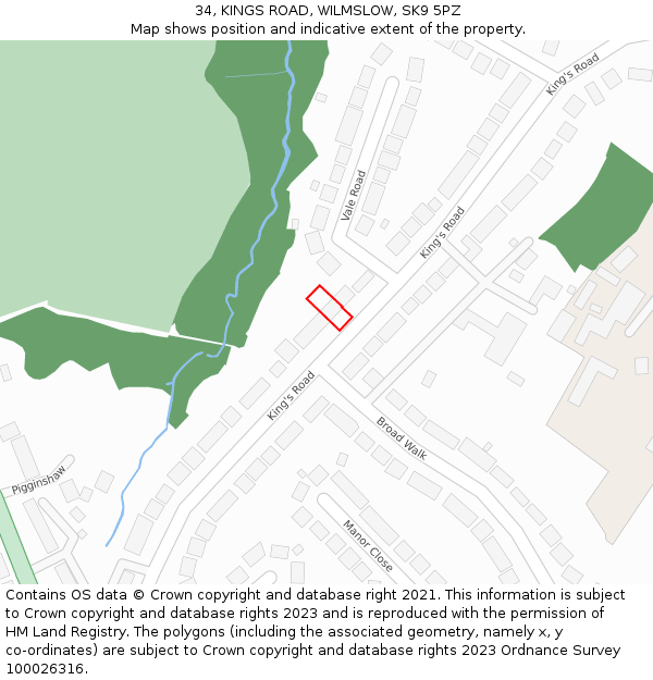 34, KINGS ROAD, WILMSLOW, SK9 5PZ: Location map and indicative extent of plot