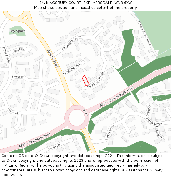 34, KINGSBURY COURT, SKELMERSDALE, WN8 6XW: Location map and indicative extent of plot