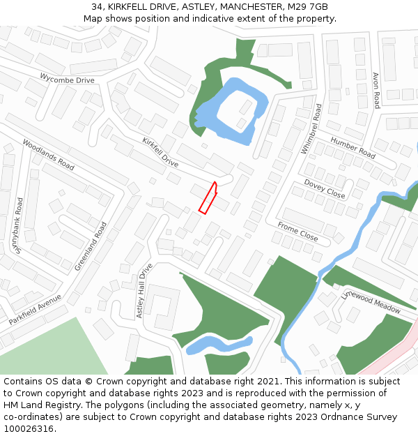 34, KIRKFELL DRIVE, ASTLEY, MANCHESTER, M29 7GB: Location map and indicative extent of plot