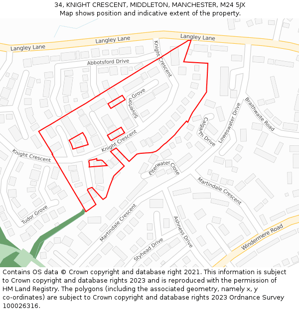 34, KNIGHT CRESCENT, MIDDLETON, MANCHESTER, M24 5JX: Location map and indicative extent of plot