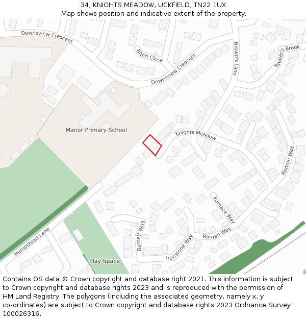 34, KNIGHTS MEADOW, UCKFIELD, TN22 1UX: Location map and indicative extent of plot