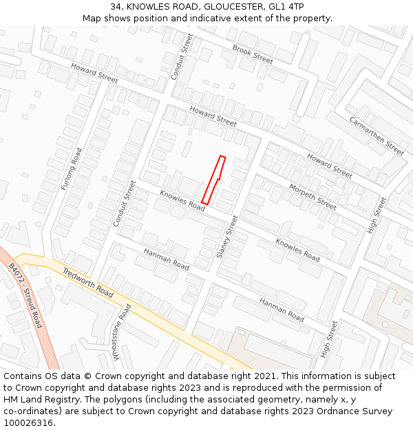 34, KNOWLES ROAD, GLOUCESTER, GL1 4TP: Location map and indicative extent of plot