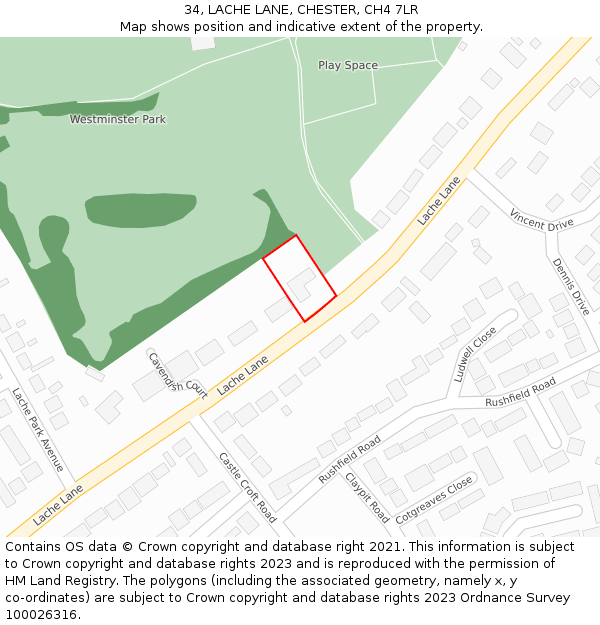 34, LACHE LANE, CHESTER, CH4 7LR: Location map and indicative extent of plot