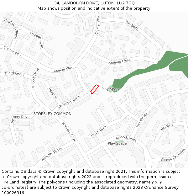 34, LAMBOURN DRIVE, LUTON, LU2 7GQ: Location map and indicative extent of plot