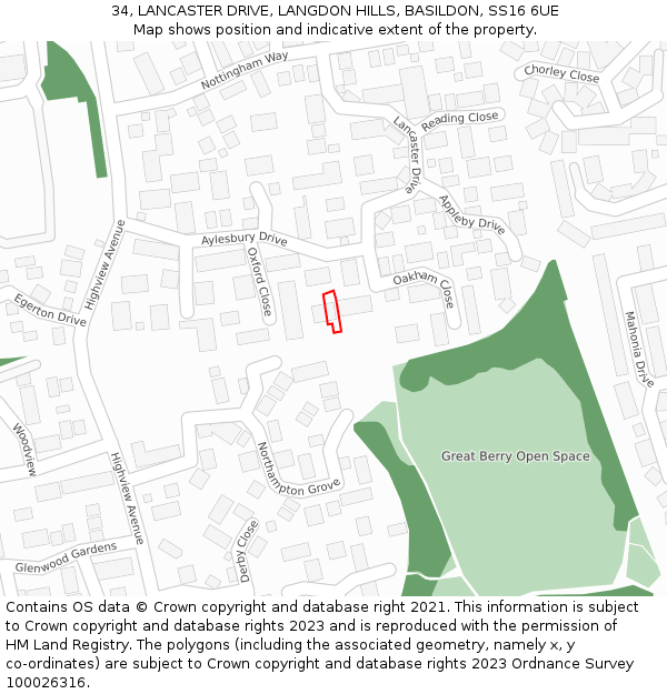 34, LANCASTER DRIVE, LANGDON HILLS, BASILDON, SS16 6UE: Location map and indicative extent of plot