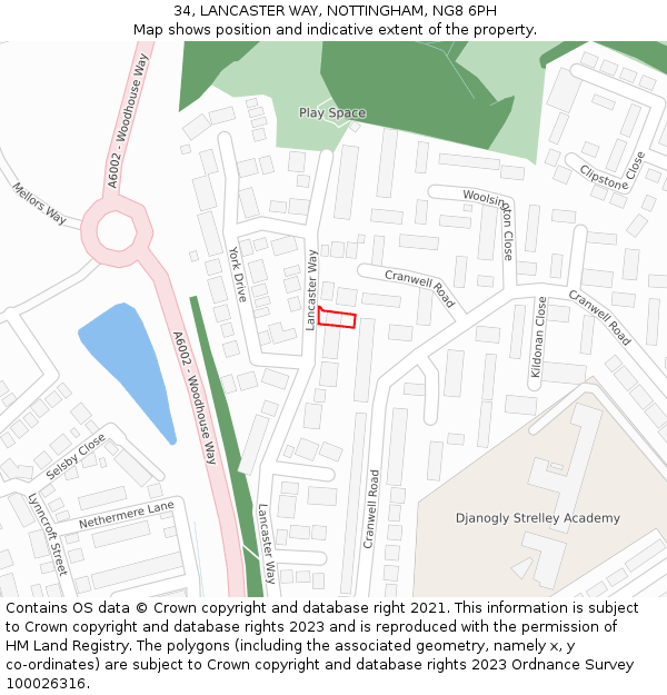 34, LANCASTER WAY, NOTTINGHAM, NG8 6PH: Location map and indicative extent of plot