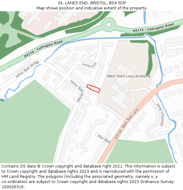 34, LANES END, BRISTOL, BS4 5DP: Location map and indicative extent of plot