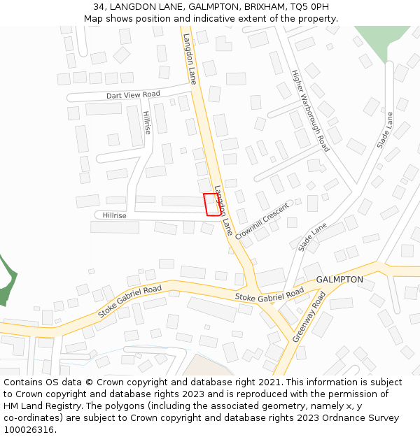 34, LANGDON LANE, GALMPTON, BRIXHAM, TQ5 0PH: Location map and indicative extent of plot