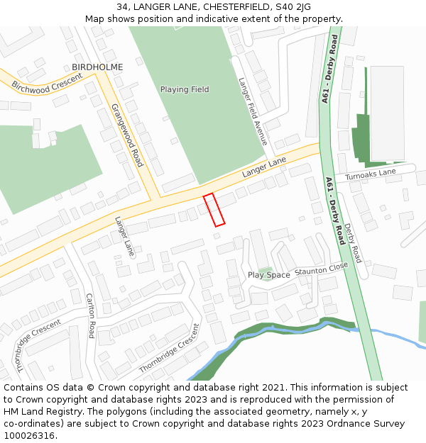 34, LANGER LANE, CHESTERFIELD, S40 2JG: Location map and indicative extent of plot