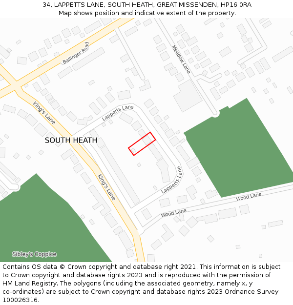 34, LAPPETTS LANE, SOUTH HEATH, GREAT MISSENDEN, HP16 0RA: Location map and indicative extent of plot