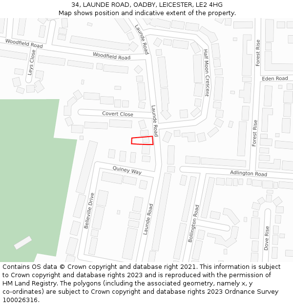 34, LAUNDE ROAD, OADBY, LEICESTER, LE2 4HG: Location map and indicative extent of plot