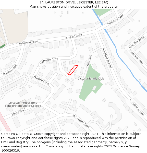 34, LAURESTON DRIVE, LEICESTER, LE2 2AQ: Location map and indicative extent of plot