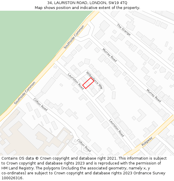 34, LAURISTON ROAD, LONDON, SW19 4TQ: Location map and indicative extent of plot