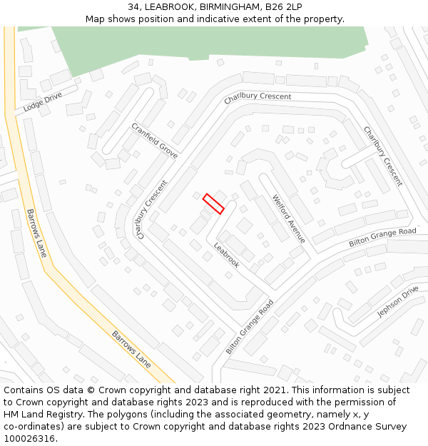 34, LEABROOK, BIRMINGHAM, B26 2LP: Location map and indicative extent of plot