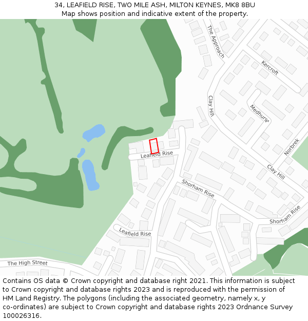 34, LEAFIELD RISE, TWO MILE ASH, MILTON KEYNES, MK8 8BU: Location map and indicative extent of plot