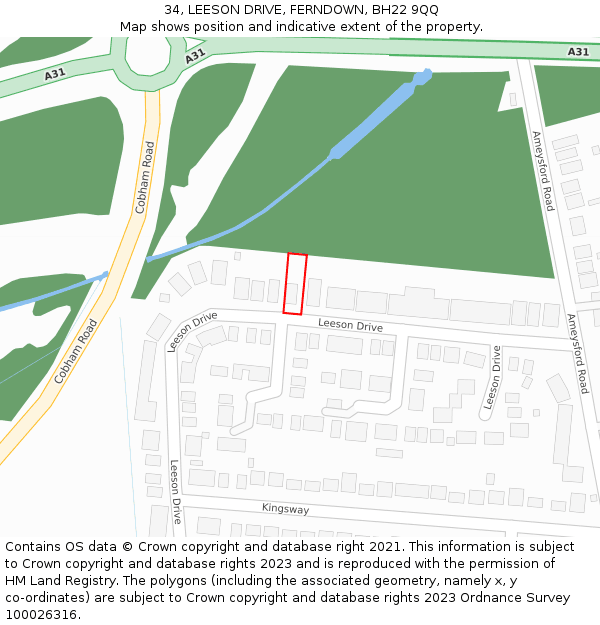 34, LEESON DRIVE, FERNDOWN, BH22 9QQ: Location map and indicative extent of plot