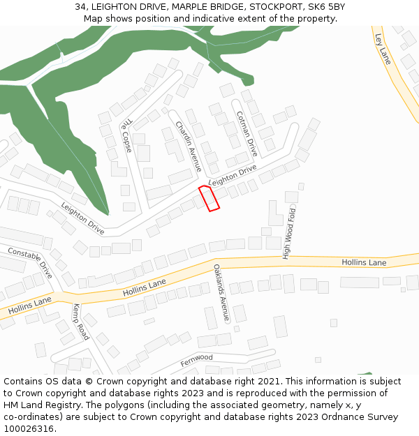 34, LEIGHTON DRIVE, MARPLE BRIDGE, STOCKPORT, SK6 5BY: Location map and indicative extent of plot