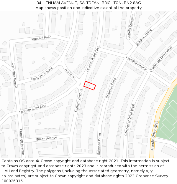 34, LENHAM AVENUE, SALTDEAN, BRIGHTON, BN2 8AG: Location map and indicative extent of plot