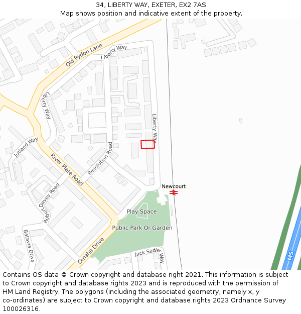 34, LIBERTY WAY, EXETER, EX2 7AS: Location map and indicative extent of plot