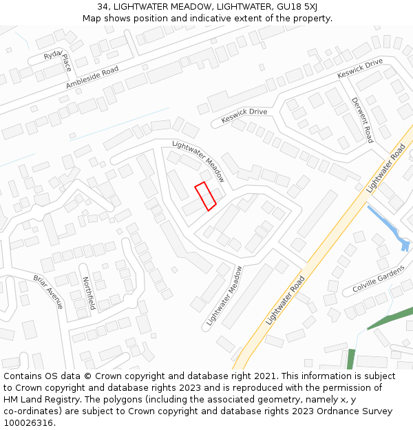 34, LIGHTWATER MEADOW, LIGHTWATER, GU18 5XJ: Location map and indicative extent of plot