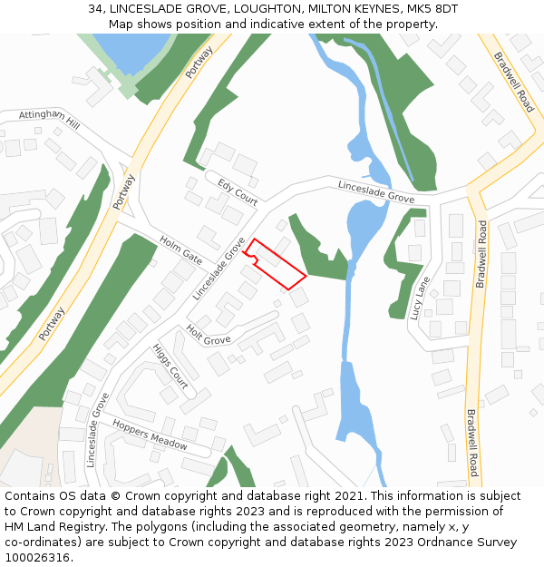 34, LINCESLADE GROVE, LOUGHTON, MILTON KEYNES, MK5 8DT: Location map and indicative extent of plot