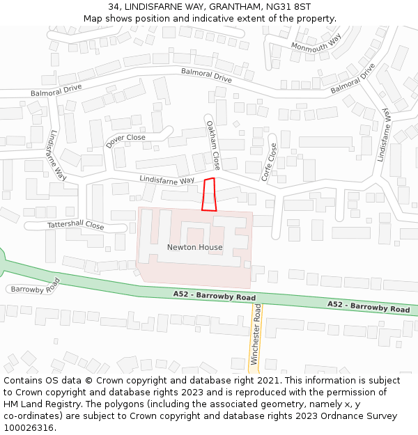 34, LINDISFARNE WAY, GRANTHAM, NG31 8ST: Location map and indicative extent of plot