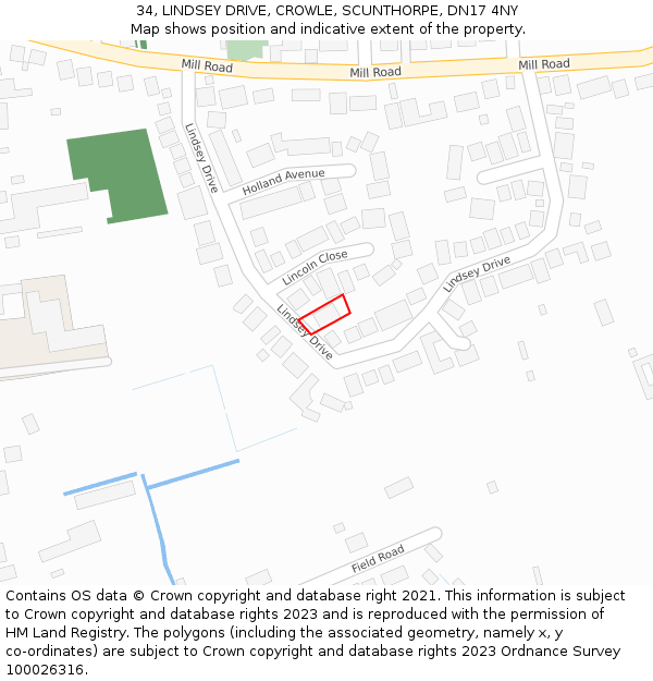 34, LINDSEY DRIVE, CROWLE, SCUNTHORPE, DN17 4NY: Location map and indicative extent of plot