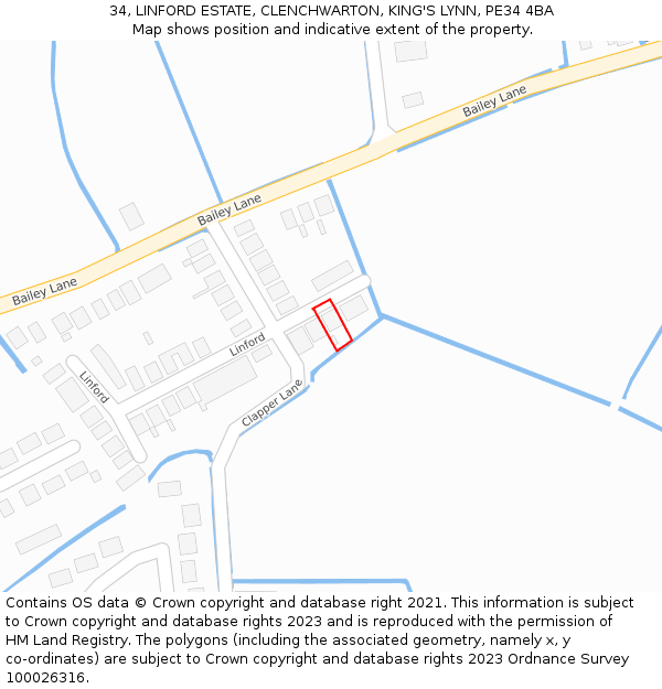 34, LINFORD ESTATE, CLENCHWARTON, KING'S LYNN, PE34 4BA: Location map and indicative extent of plot