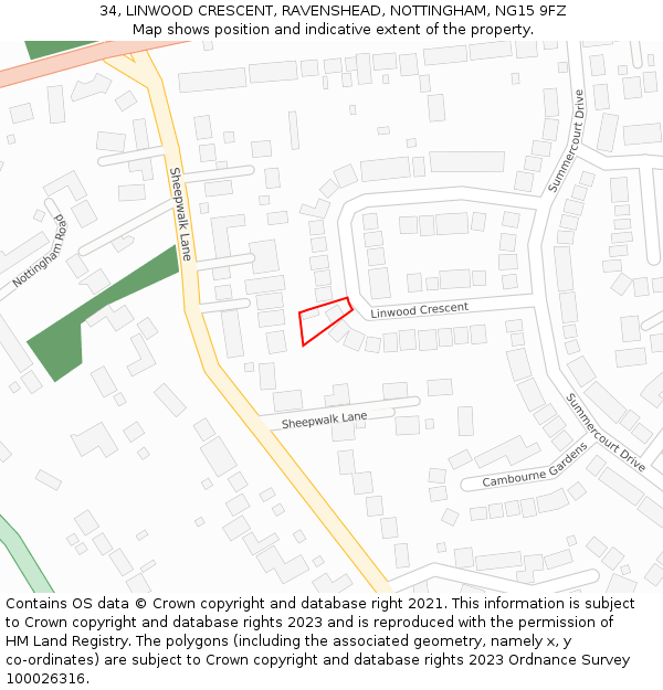 34, LINWOOD CRESCENT, RAVENSHEAD, NOTTINGHAM, NG15 9FZ: Location map and indicative extent of plot